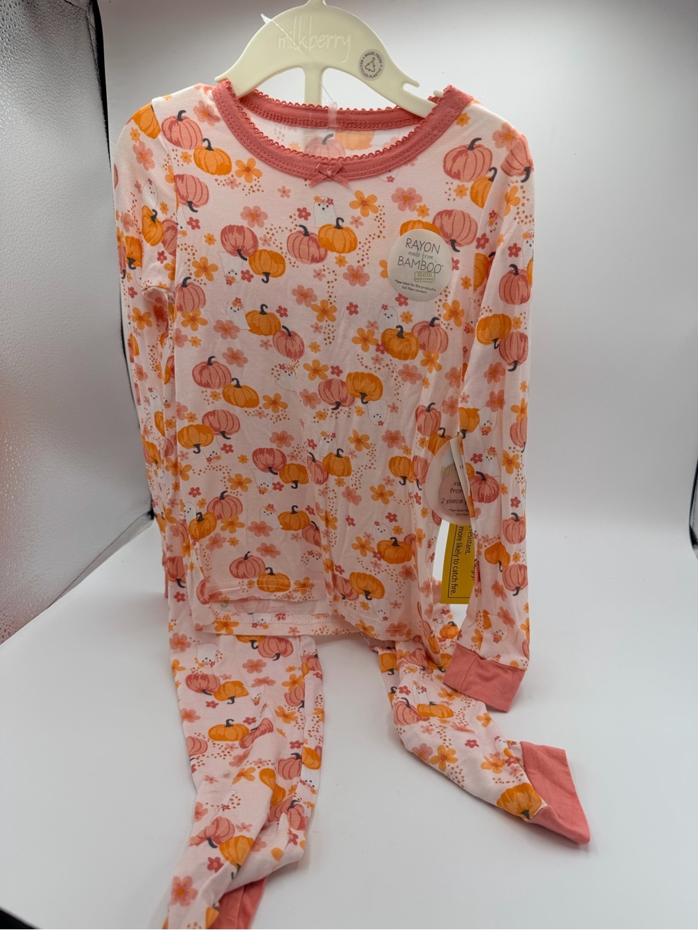Milkberry Kids Pumpkin & Ghost Print Long Sleeve Pajama Set - Pink/Orange